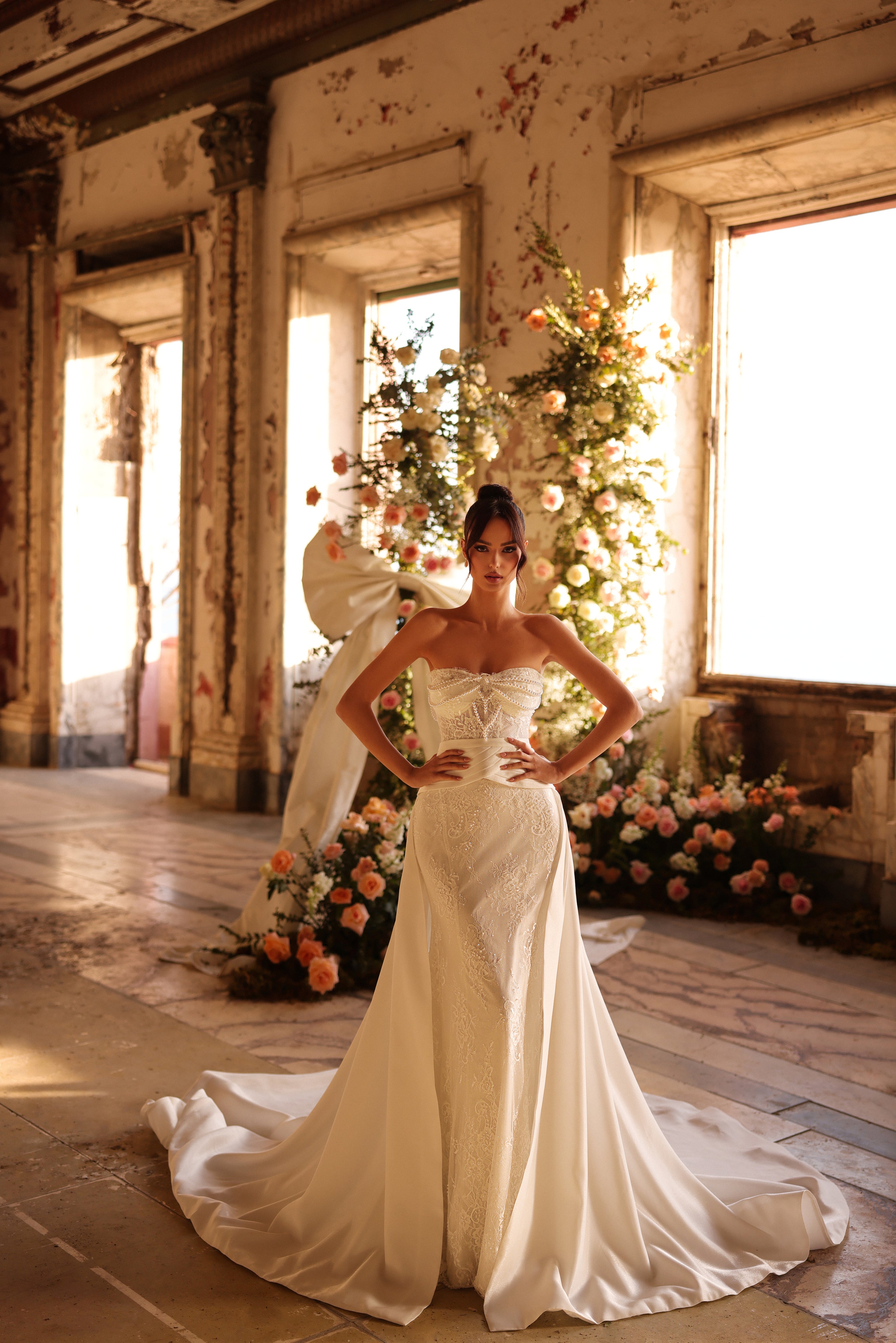 Victoria Soprano Alba minimalist silk wedding dress front view.