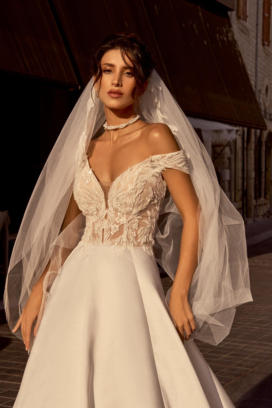 wedding dress with long lace coat Fenella lace jacket main image 0