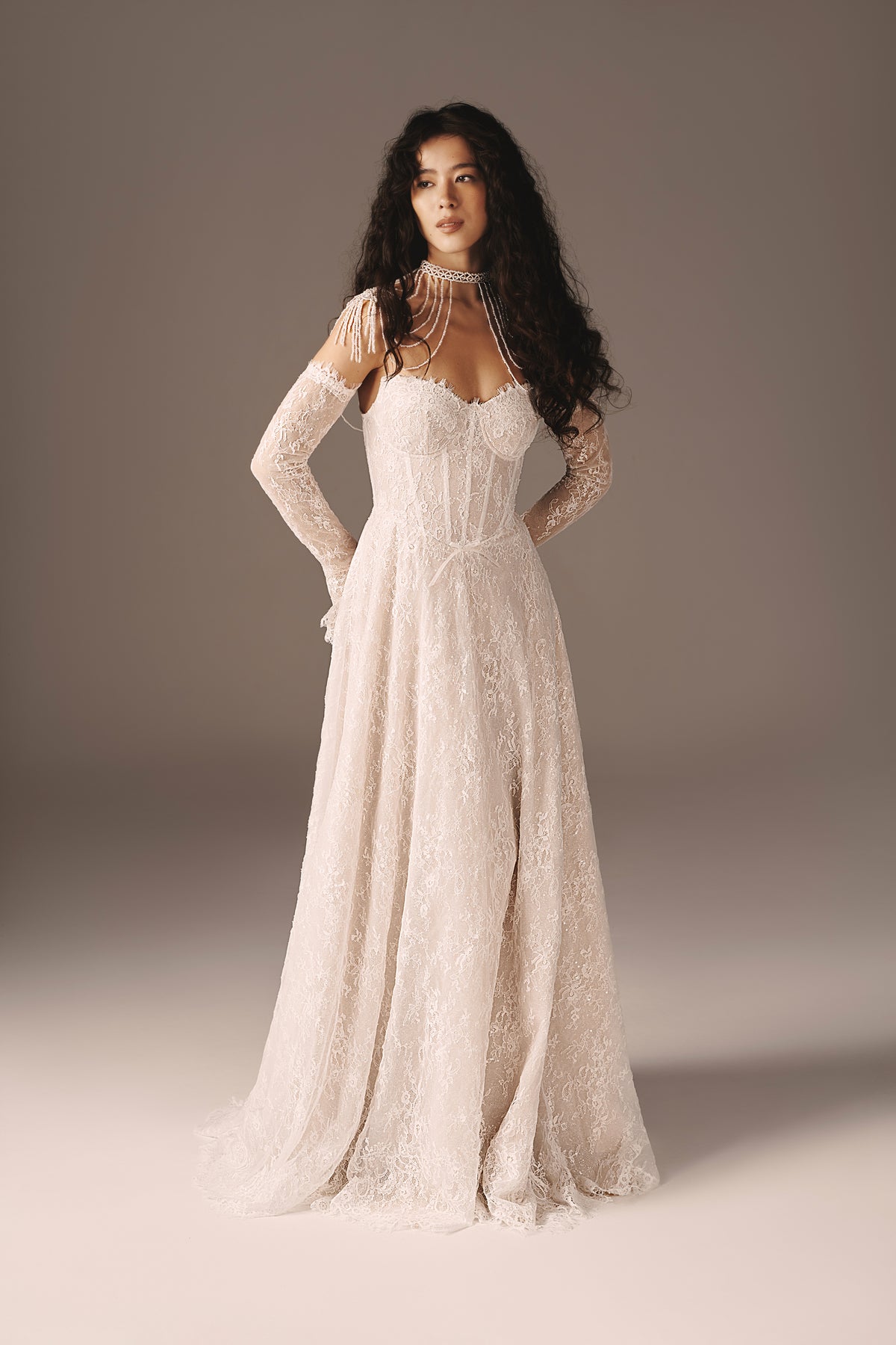 DELANEY| Sparkling Chantilly Lace A-Line Dress with Gloves | Victoria  Soprano Group