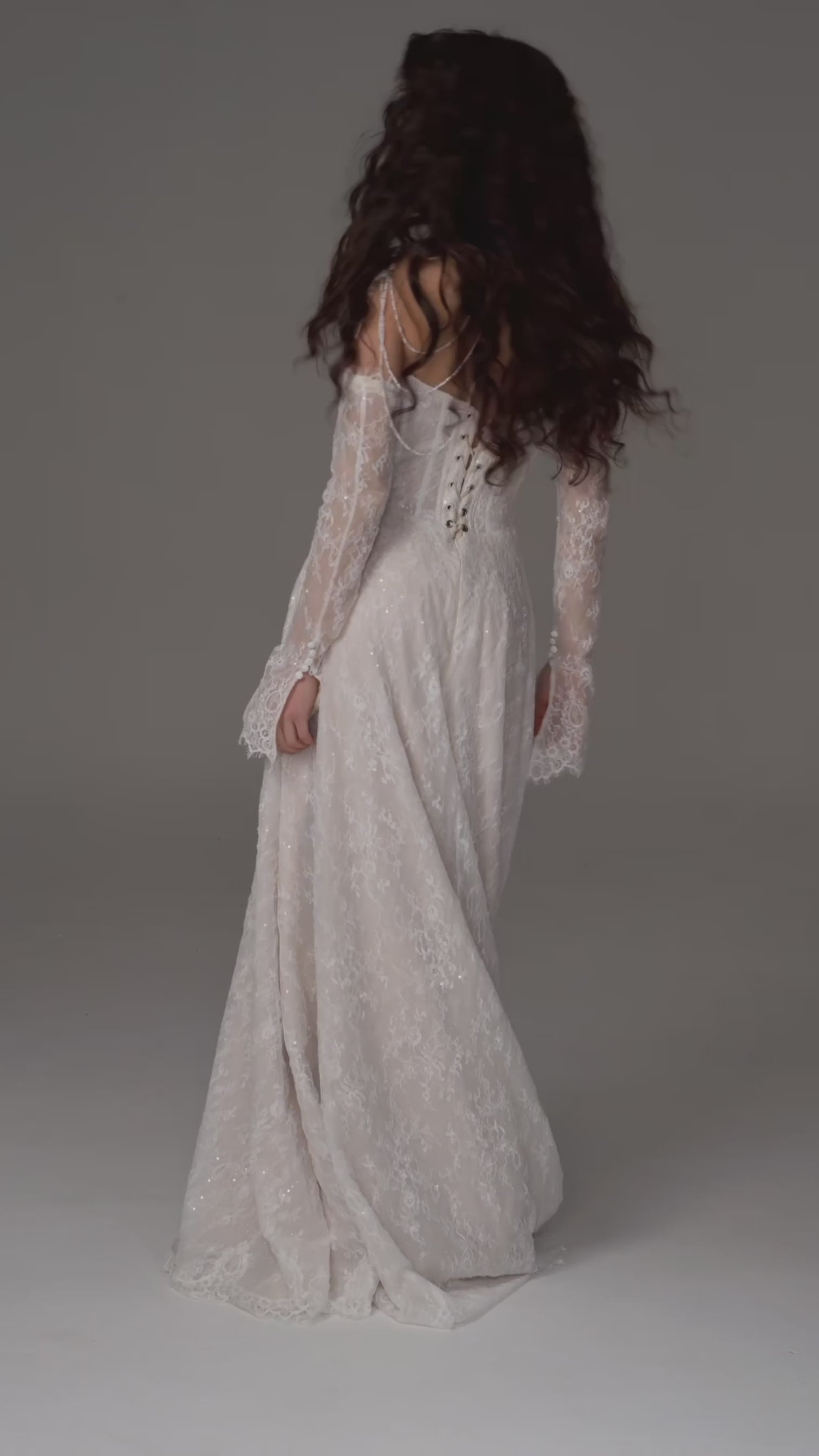 DELANEY| Sparkling Chantilly Lace A-Line Dress with Gloves