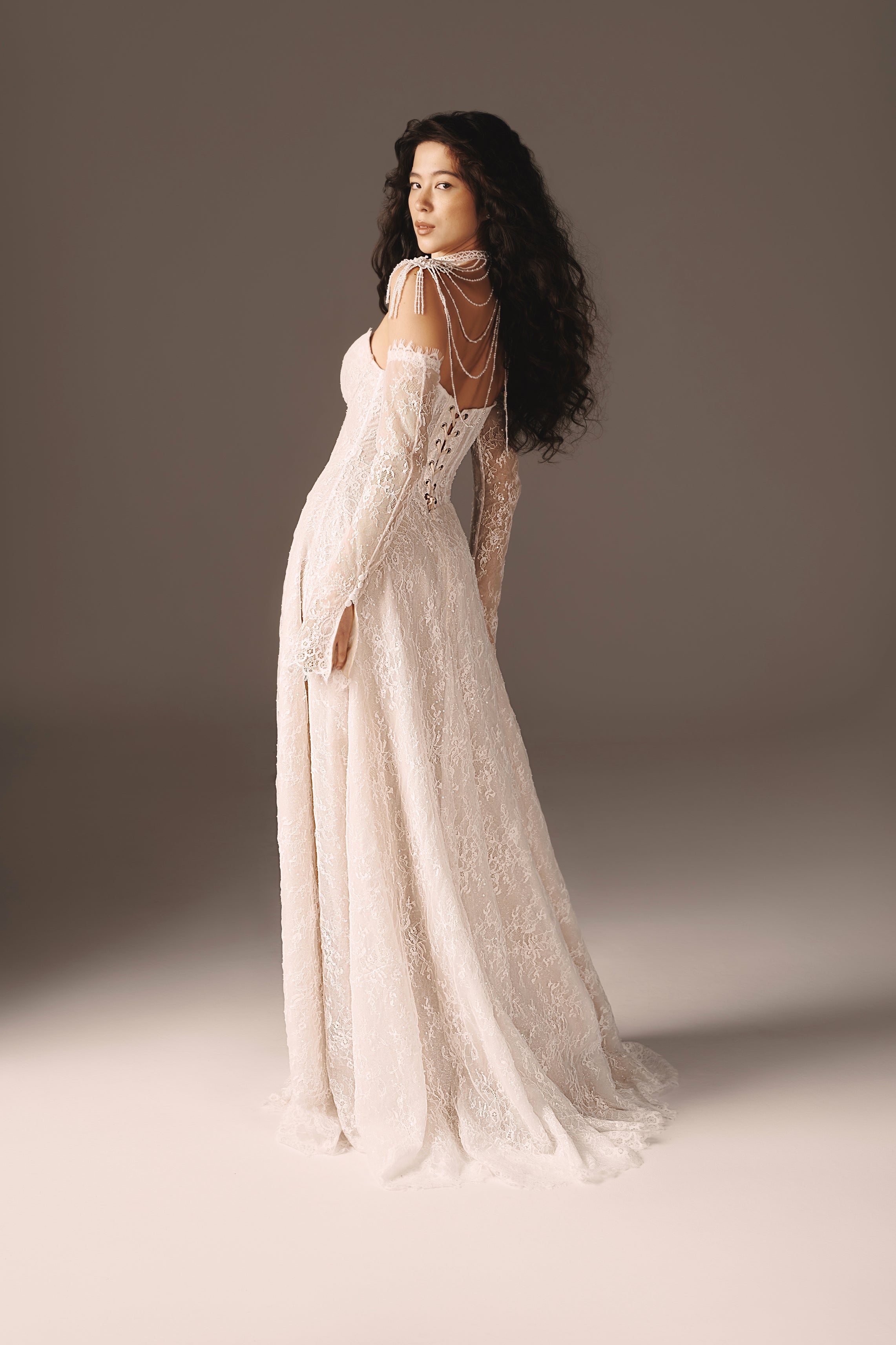 DELANEY| Sparkling Chantilly Lace A-Line Dress with Gloves