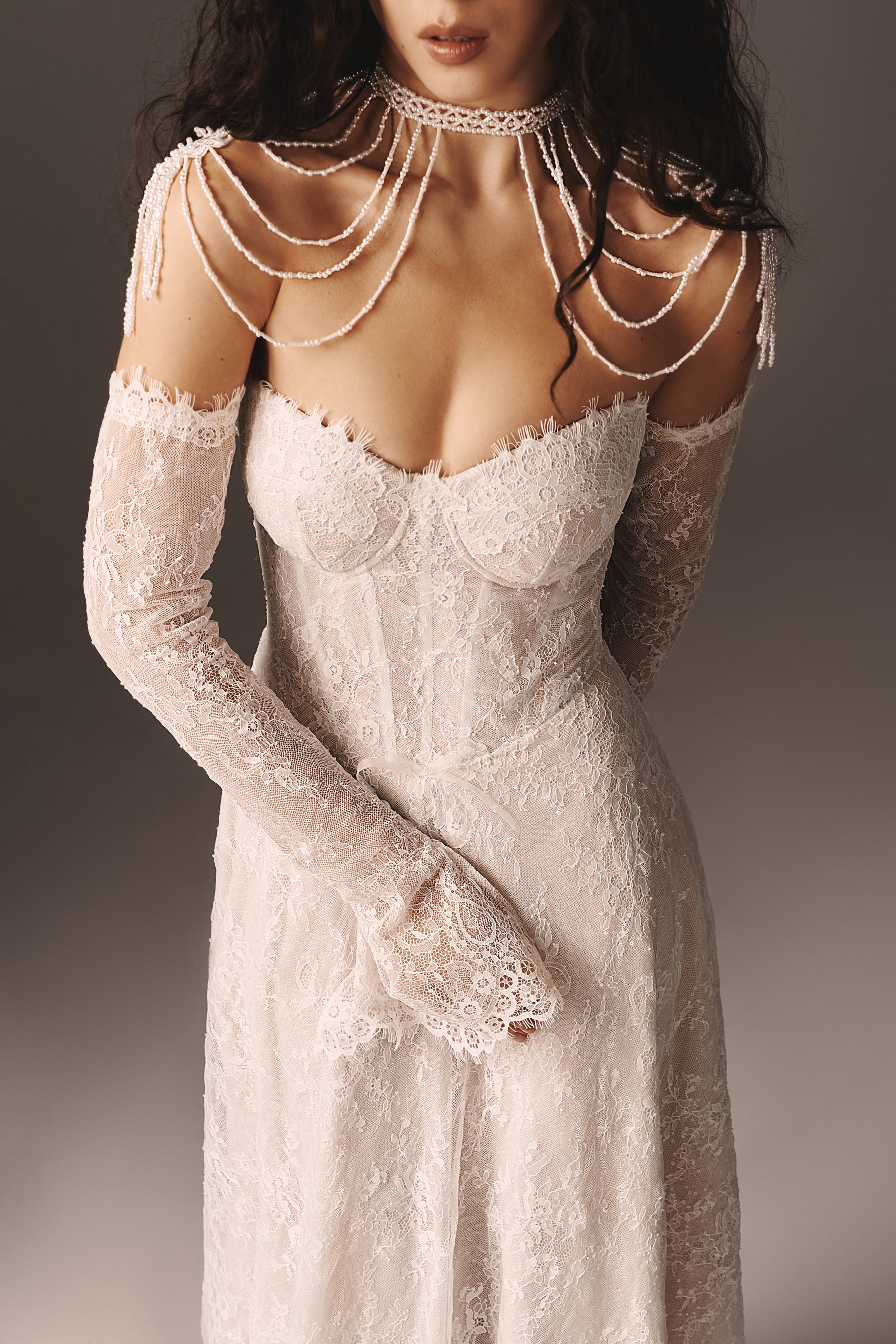 DELANEY| Sparkling Chantilly Lace A-Line Dress with Gloves