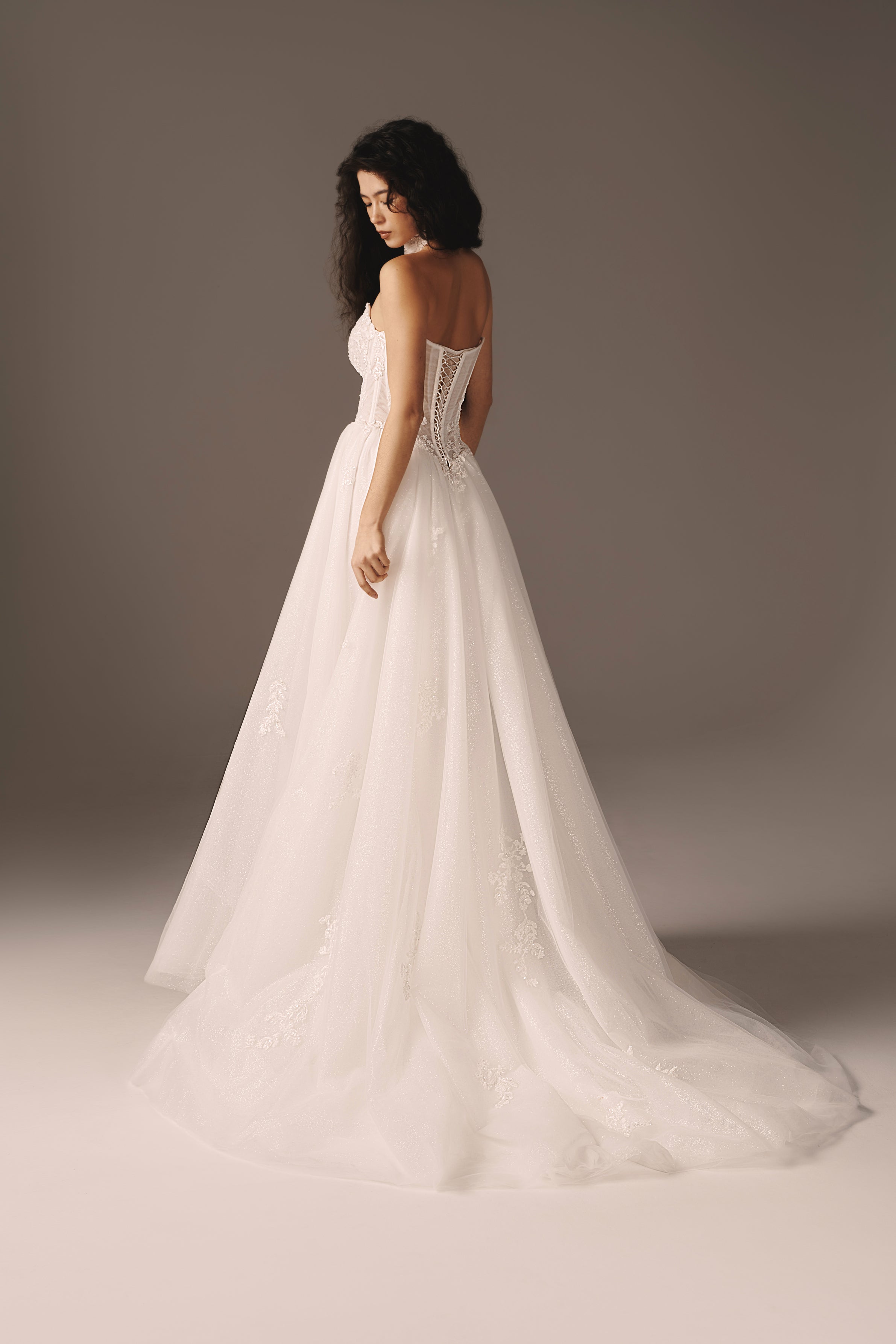 Indila | Sparkling Glitter Mesh Princess Gown with Slit