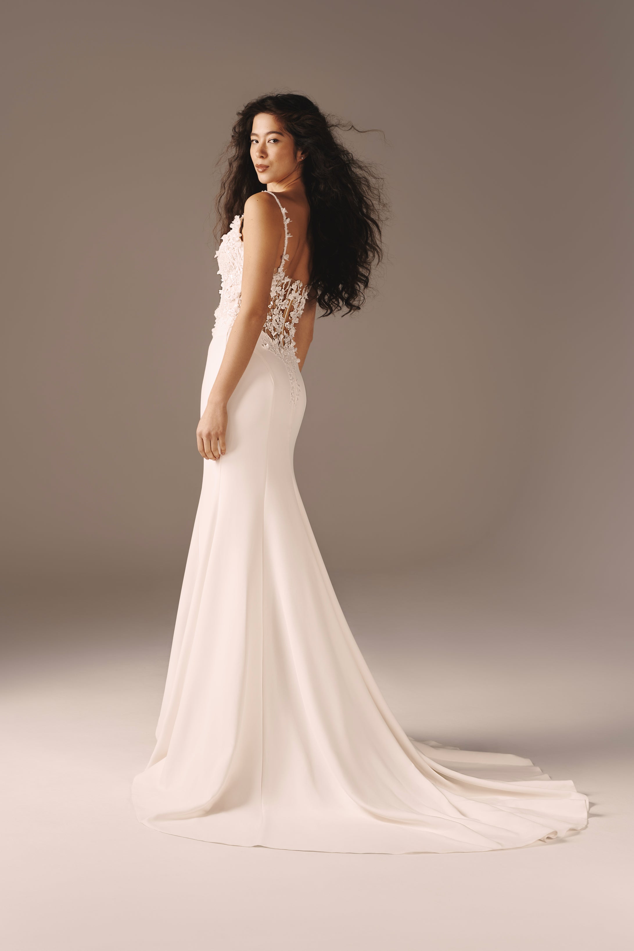 Helena | Premium Crepe Mermaid Gown with 3D Lace & Bow Cape