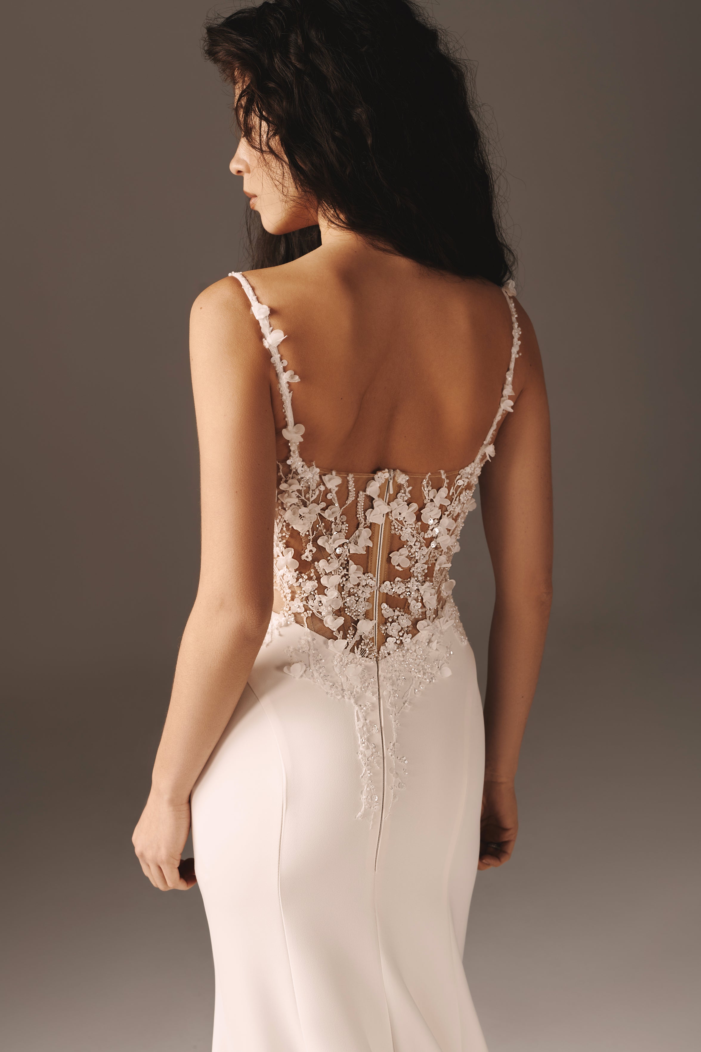 Helena | Premium Crepe Mermaid Gown with 3D Lace & Bow Cape