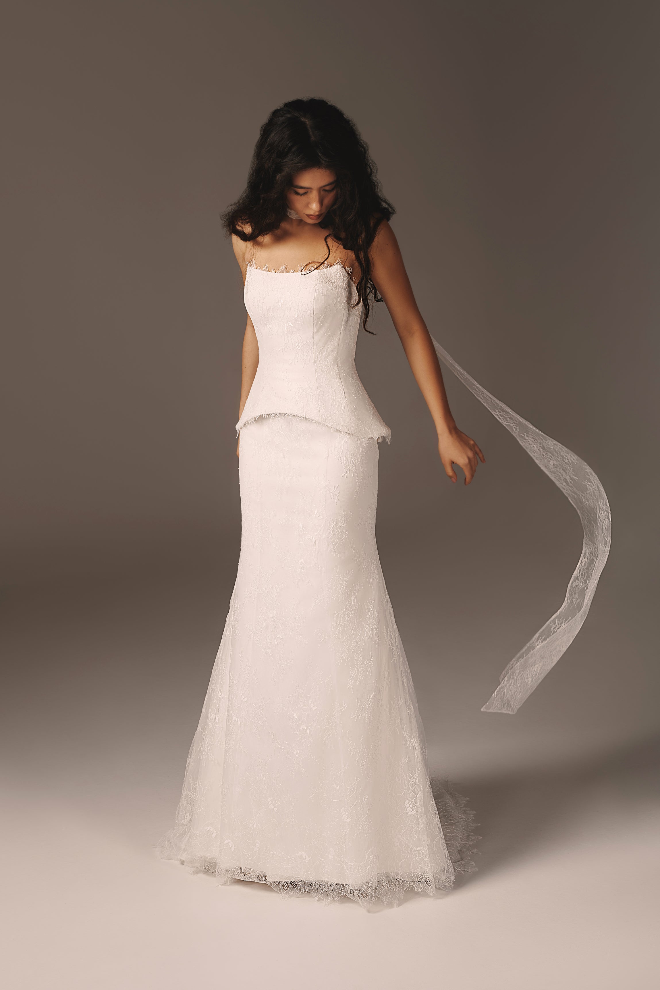 corset two piece wedding dress Emilie | Two-Piece French Chantilly Lace Set (Corset & Mermaid Skirt)