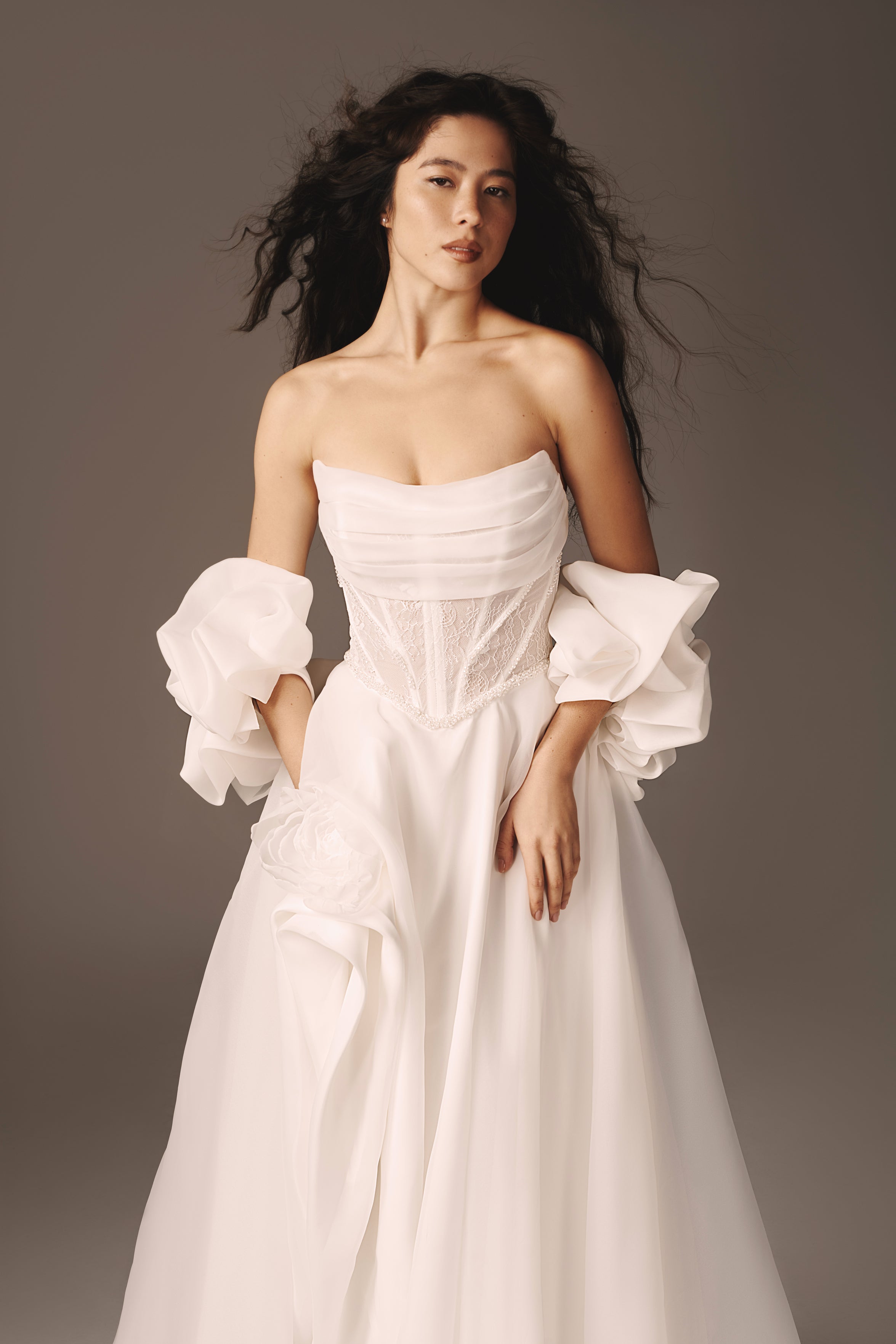 clara organza dress Clara | Transformable Organza A-Line Gown with Cape & Slit
